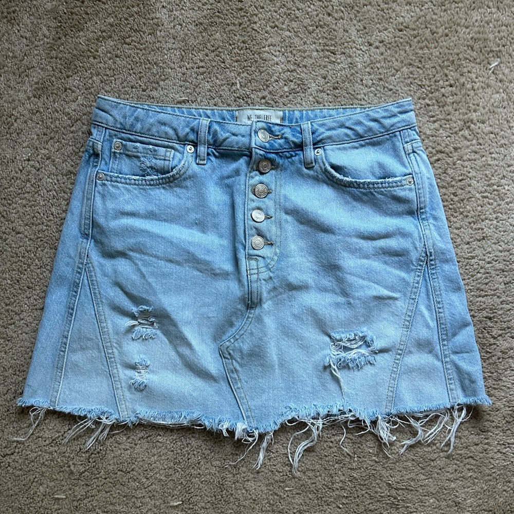 Free People Distressed Denim Mini Skirt